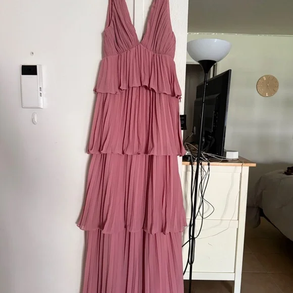 Lulus Mesmerizing Essence Pink Pleated Backless Tiered Maxi Dress - Size M - Picture 2 of 5